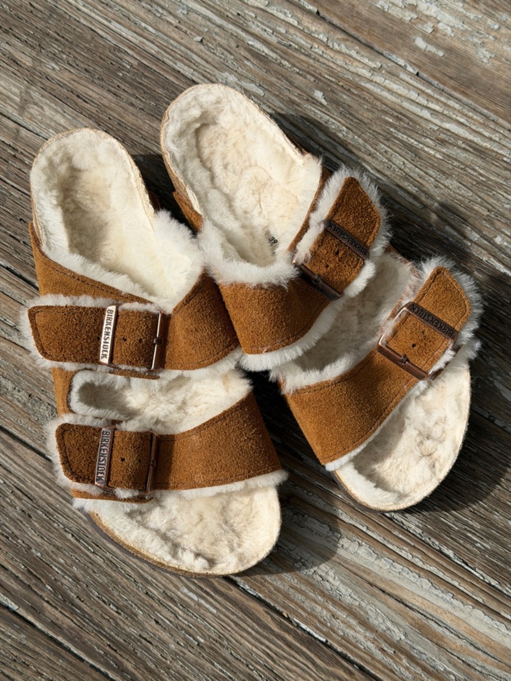 Birkenstock Arizona Shearling Sandal Mink Suede Womenโs Size 39/US 8